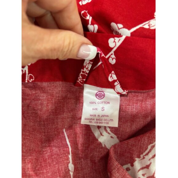 Made in Japan 100% Cotton Red White Asian Floral Pattern Original Kimono S M - Picture 10 of 10